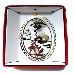 Wizard of Oz Brass Ornament Tornado Kansas Farm House Movie Scene Dorothy Toto